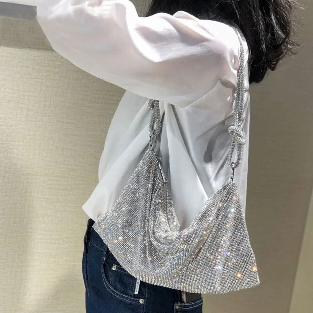 PHILLYS TREASURE SILVER RHINESTONE MINI HAND BAG